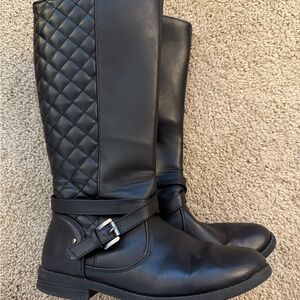 Girls 4Y Black Quilted Knee-High Boots